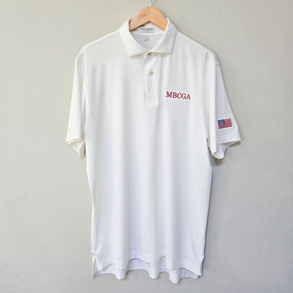 Peter Millar Summer Comfort Mens Large White MBCGA US Flag Golf Polo Shirt L